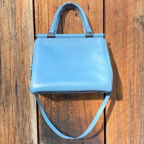 Coach NY Grace Crossbody Satchel in Striking Blue-Gray Leather with Black Edges - Picture 2 of 14